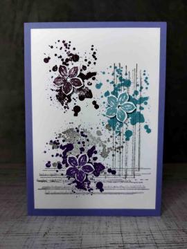 Grußkarte mit Blüten Lila handgemacht